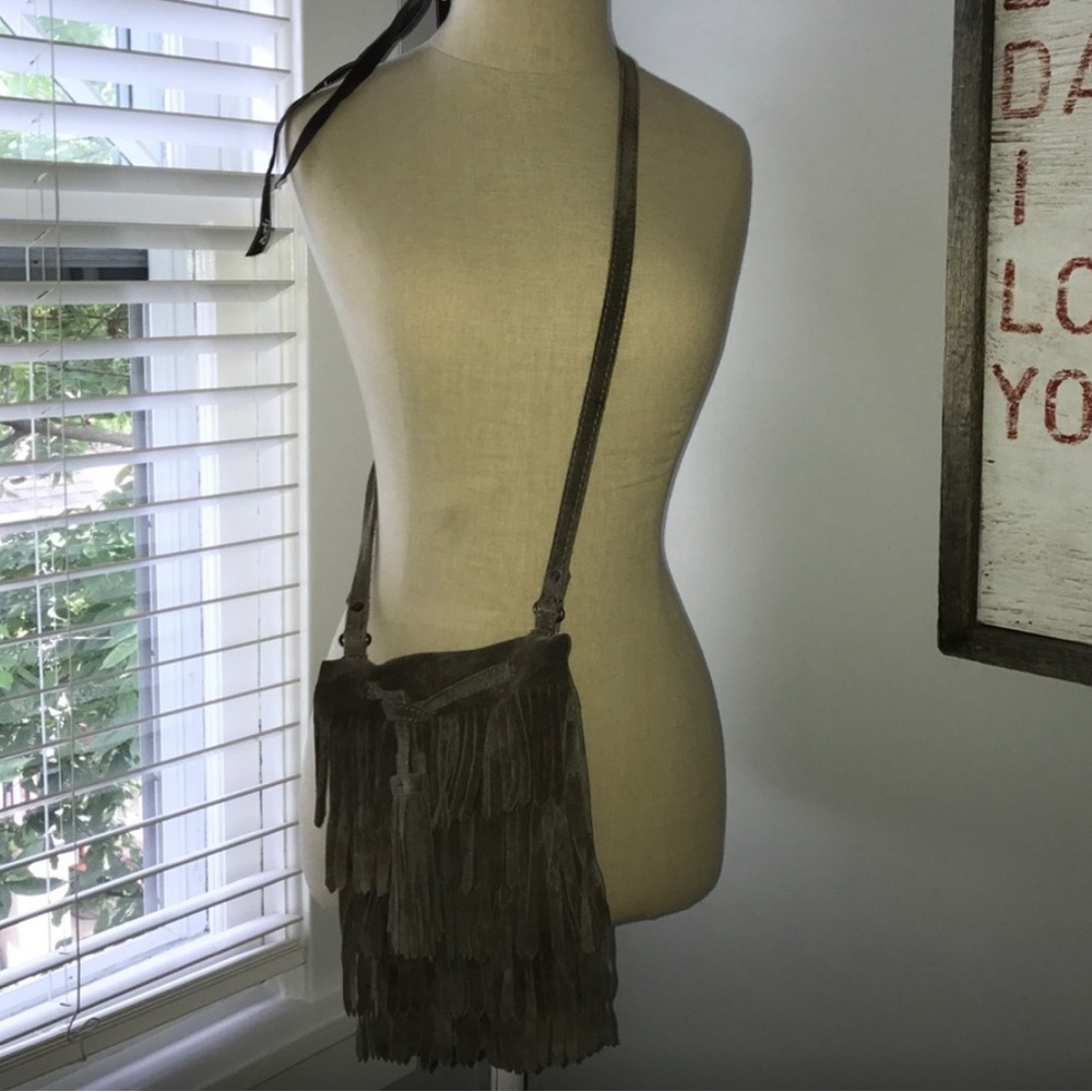Zara fringe cross body in grey suede - Picture 2 of 3